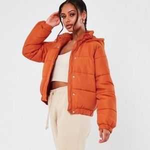 Orange Hooded Puffer Jacket